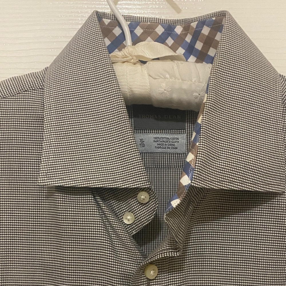 NEW Thomas Dean Gray Casual Button-Down Shirt; XL; 100% Cotton